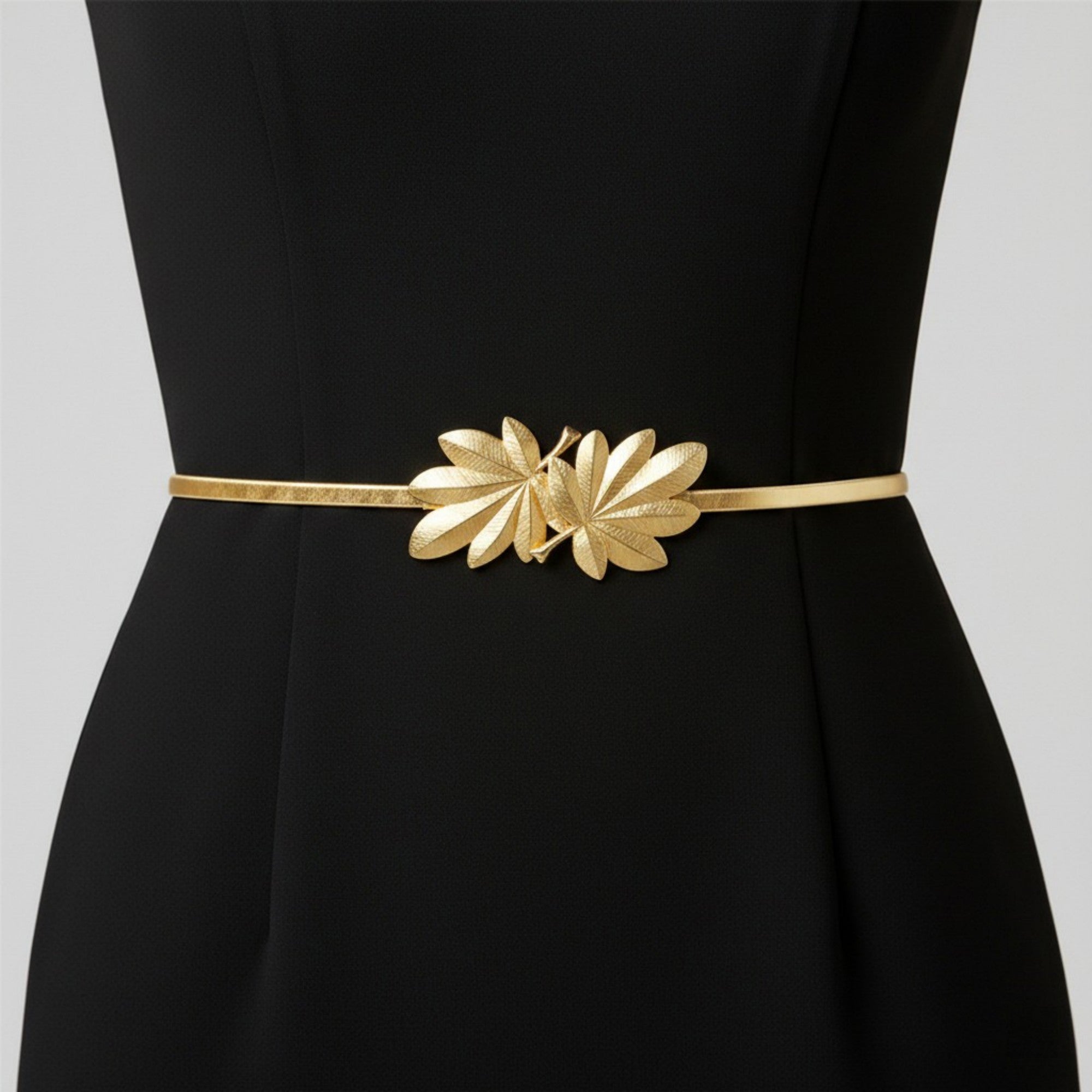 Anna-Kaci Women's Slim Metal Leaf Accent Waist Belt Decorative Fashion Belt
