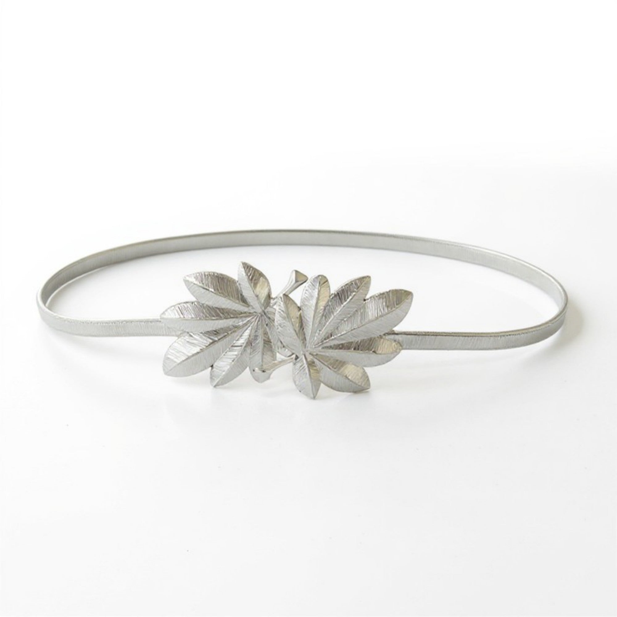 Anna-Kaci Women's Slim Metal Leaf Accent Waist Belt Decorative Fashion Belt