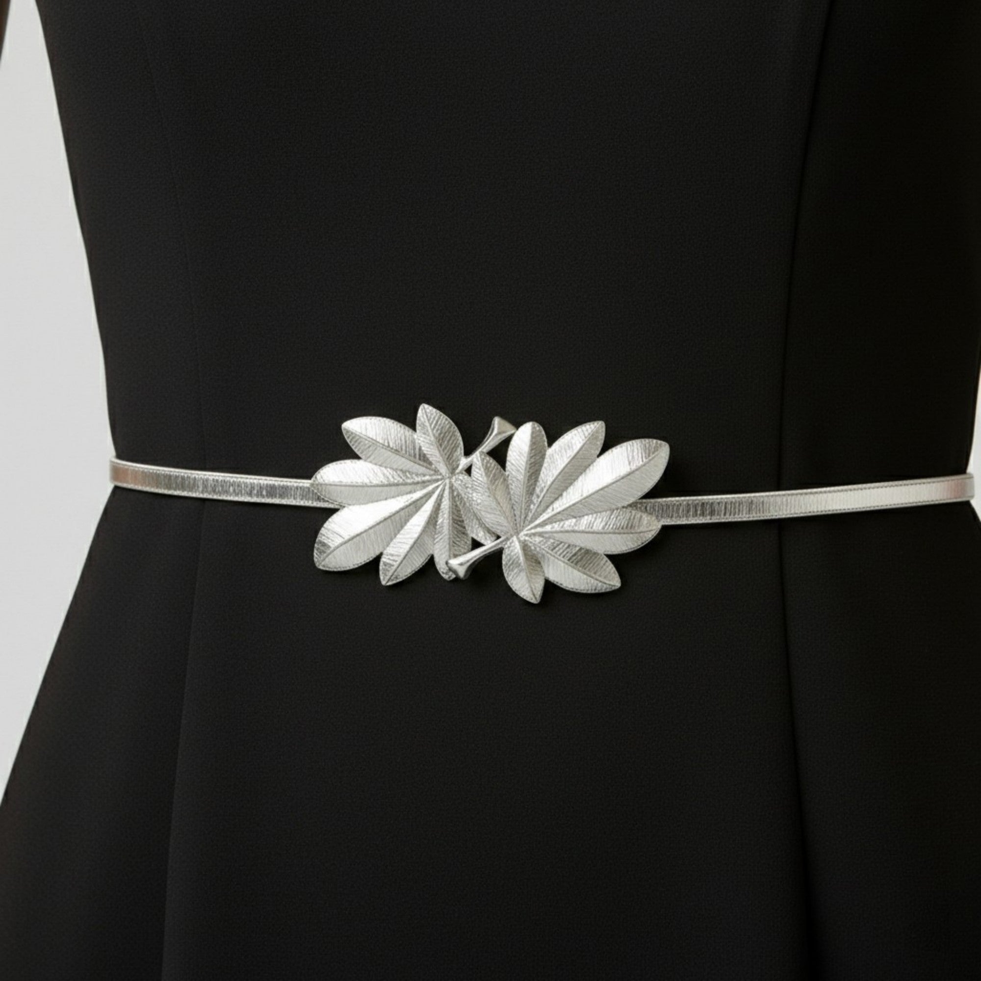 Anna-Kaci Women's Slim Metal Leaf Accent Waist Belt Decorative Fashion Belt