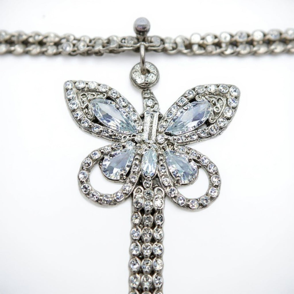 Anna-Kaci Women's Rhinestone Butterfly Charm Waist Belt with Drop Chain Decorative Fashion Accessory