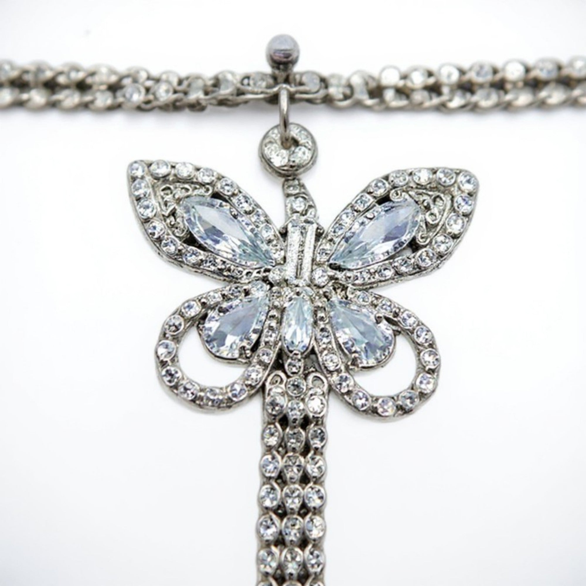 Anna-Kaci Women's Rhinestone Butterfly Charm Waist Belt with Drop Chain Decorative Fashion Accessory