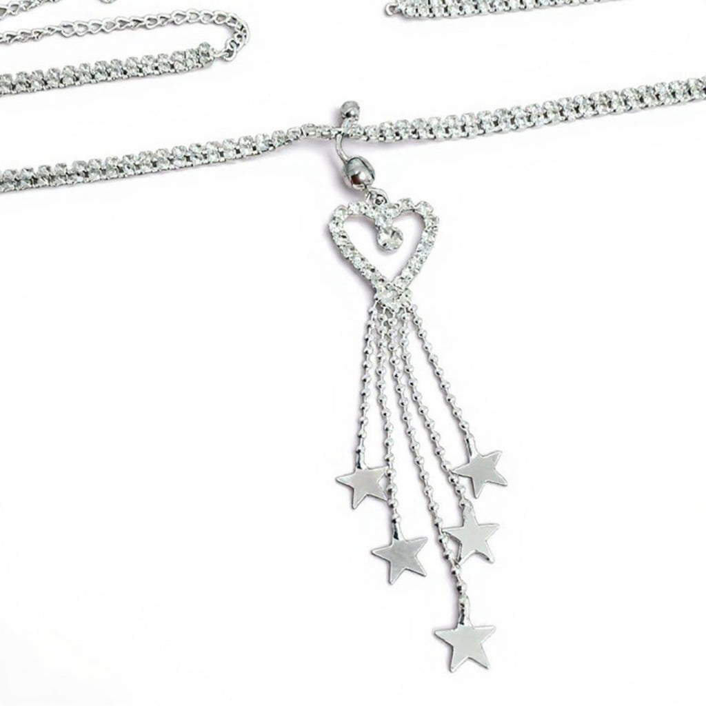 Anna-Kaci Women's Rhinestone Butterfly Charm Waist Belt with Drop Chain Decorative Fashion Accessory