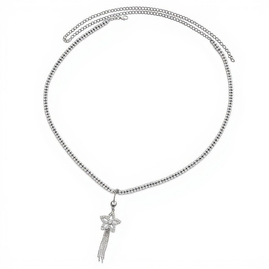 Anna-Kaci Women's Rhinestone Butterfly Charm Waist Belt with Drop Chain Decorative Fashion Accessory