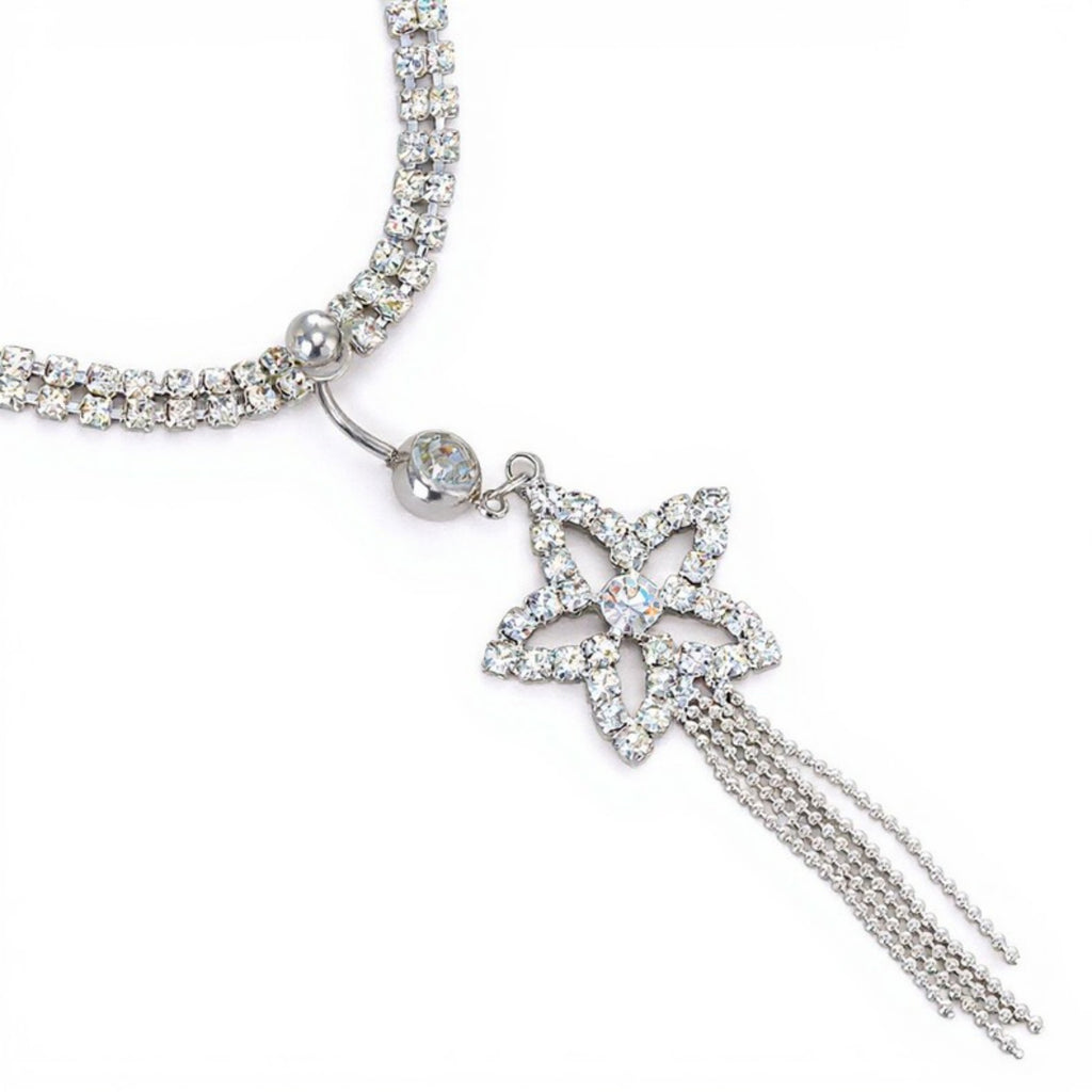 Anna-Kaci Women's Rhinestone Butterfly Charm Waist Belt with Drop Chain Decorative Fashion Accessory