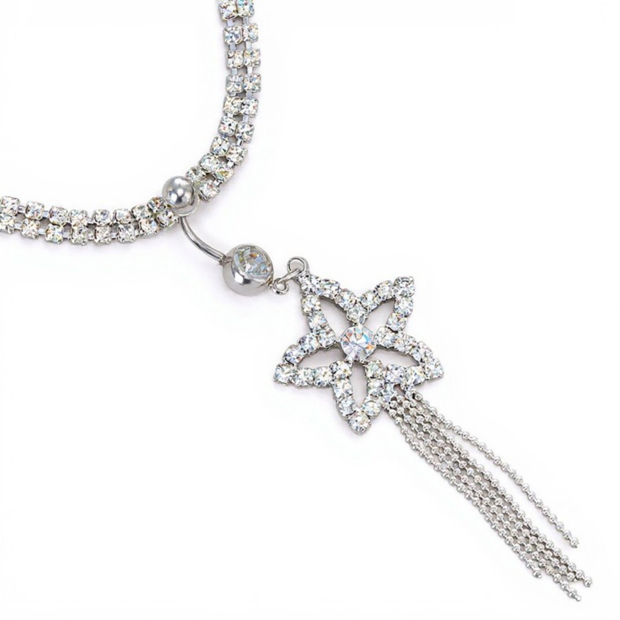 Anna-Kaci Women's Rhinestone Butterfly Charm Waist Belt with Drop Chain Decorative Fashion Accessory