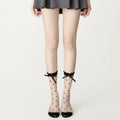Anna-Kaci Women's Sheer Polka Dot Crew Socks 3 Piece Set with Bow Trim Lightweight Dress Socks