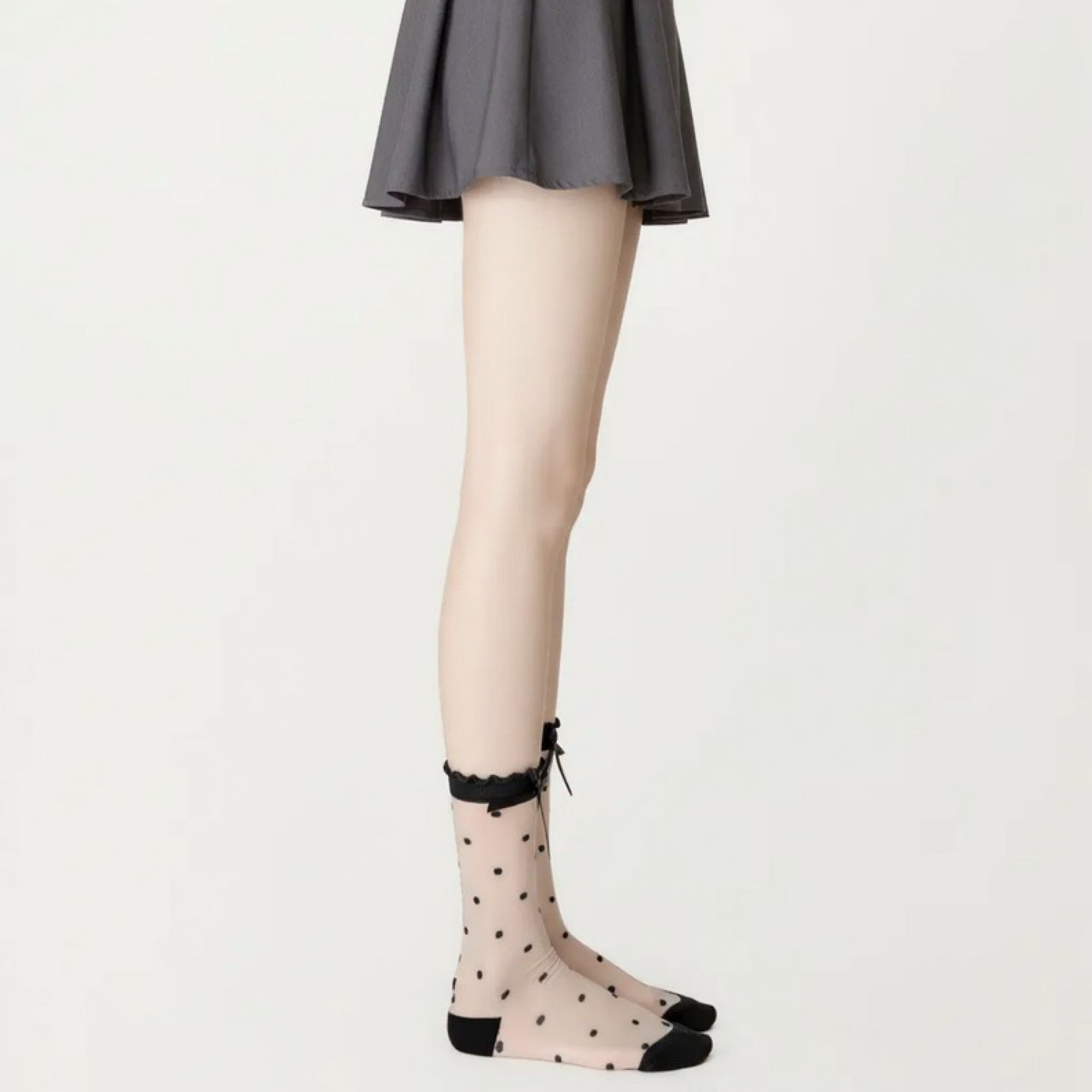 Anna-Kaci Women's Sheer Polka Dot Crew Socks 3 Piece Set with Bow Trim Lightweight Dress Socks