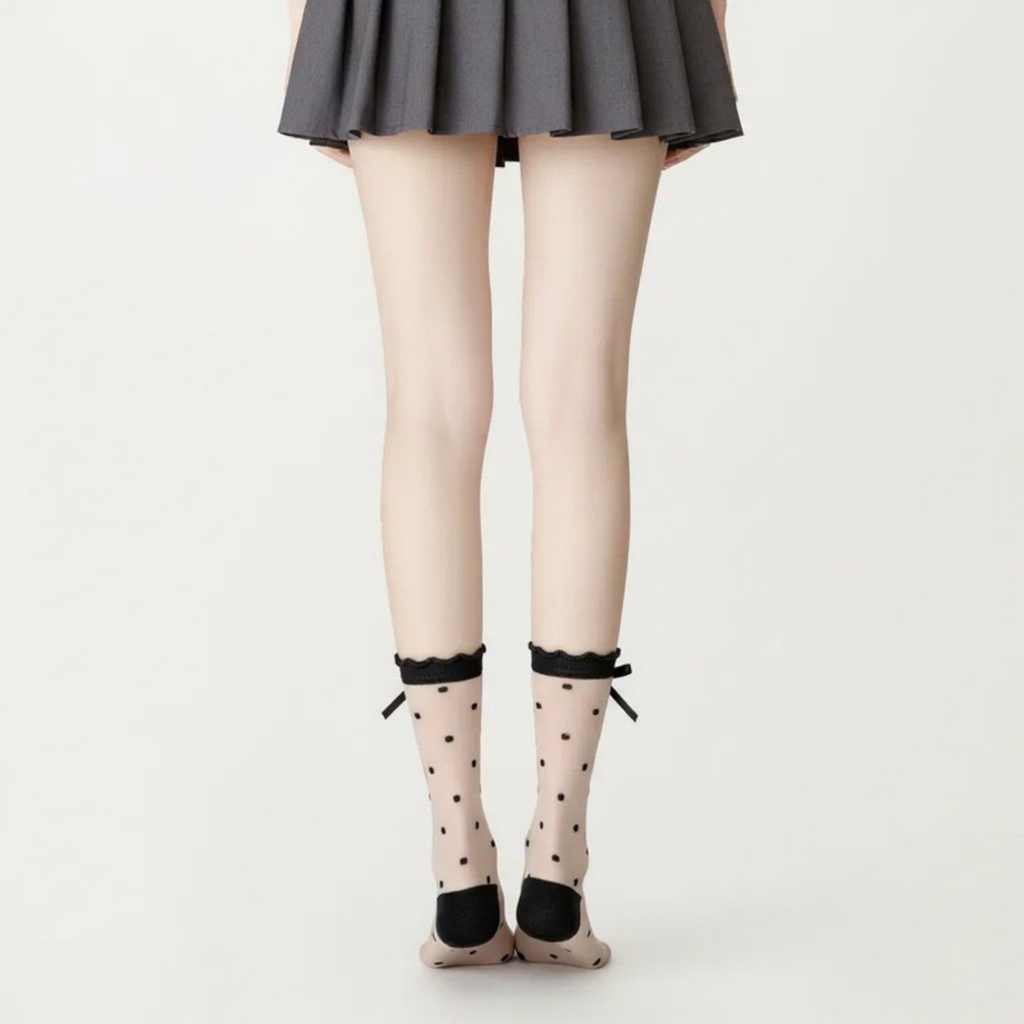 Anna-Kaci Women's Sheer Polka Dot Crew Socks 3 Piece Set with Bow Trim Lightweight Dress Socks