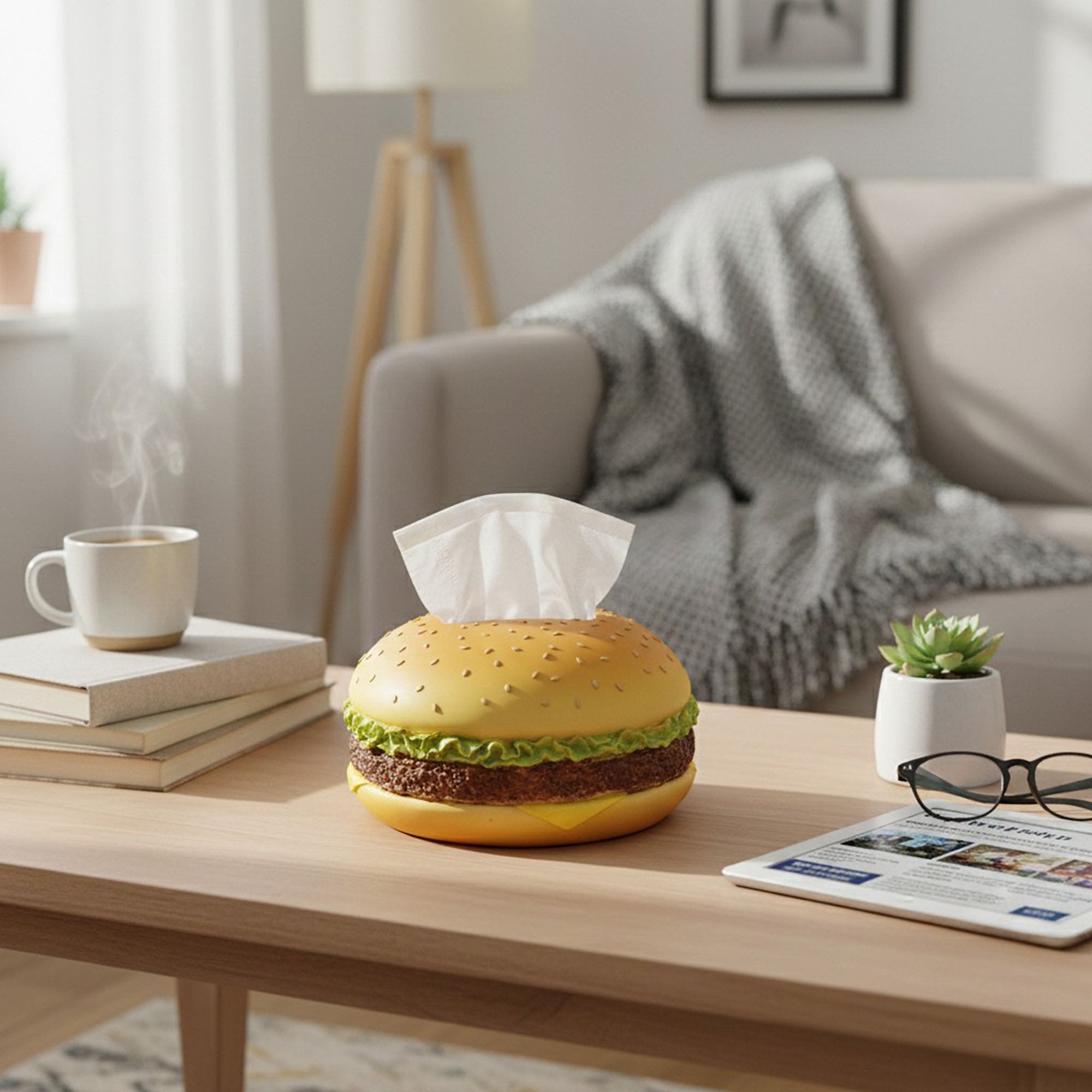 Anna-Kaci Hamburger Shaped Tissue Box Cover Soft Decorative Tabletop Holder