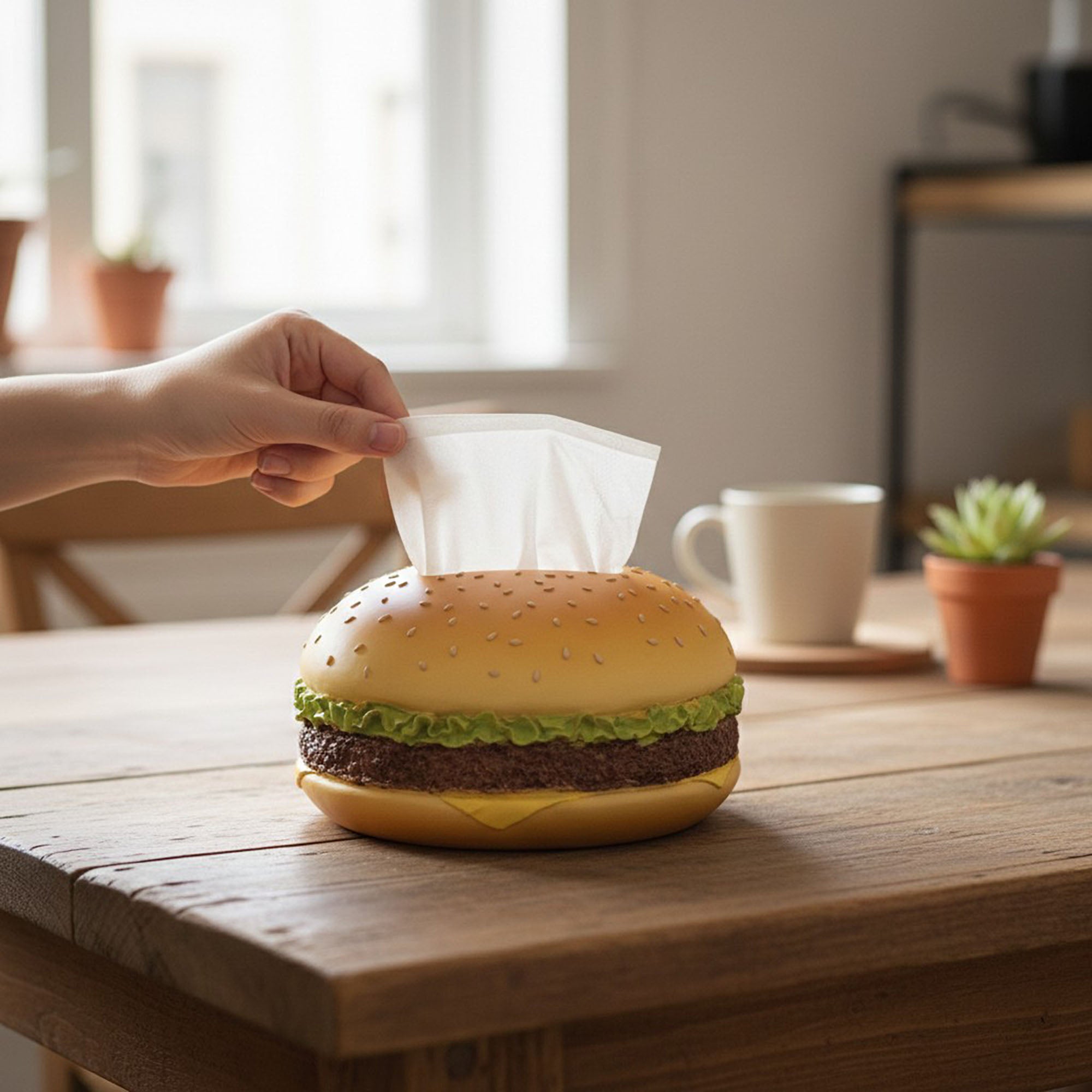 Anna-Kaci Hamburger Shaped Tissue Box Cover Soft Decorative Tabletop Holder