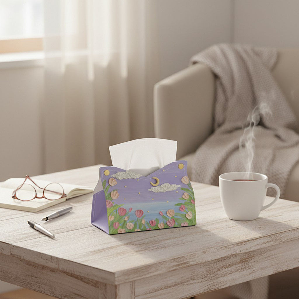 Anna-Kaci 3-Piece Floral Decorative Tissue Box Cover with Painted Tulip Design