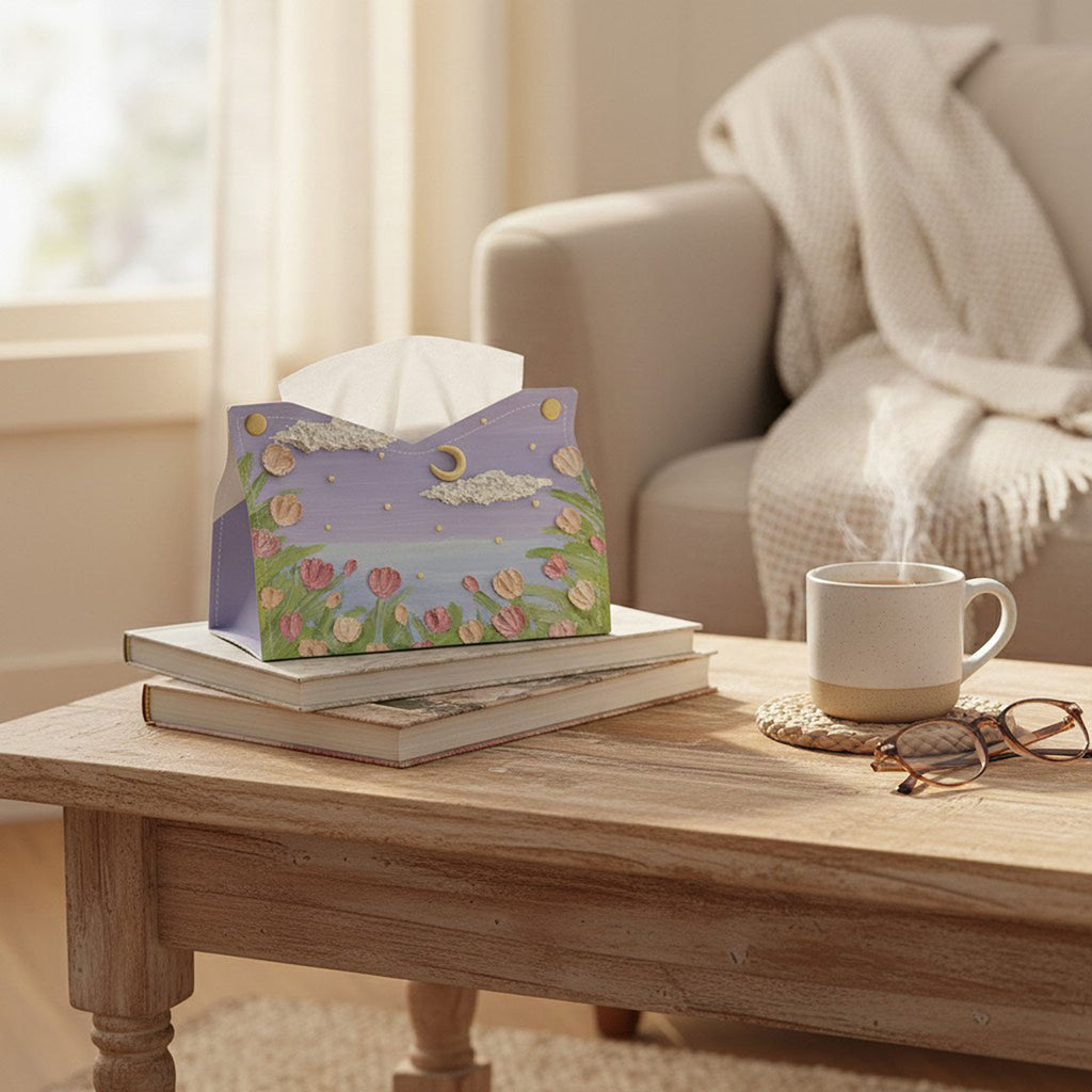 Anna-Kaci 3-Piece Floral Decorative Tissue Box Cover with Painted Tulip Design