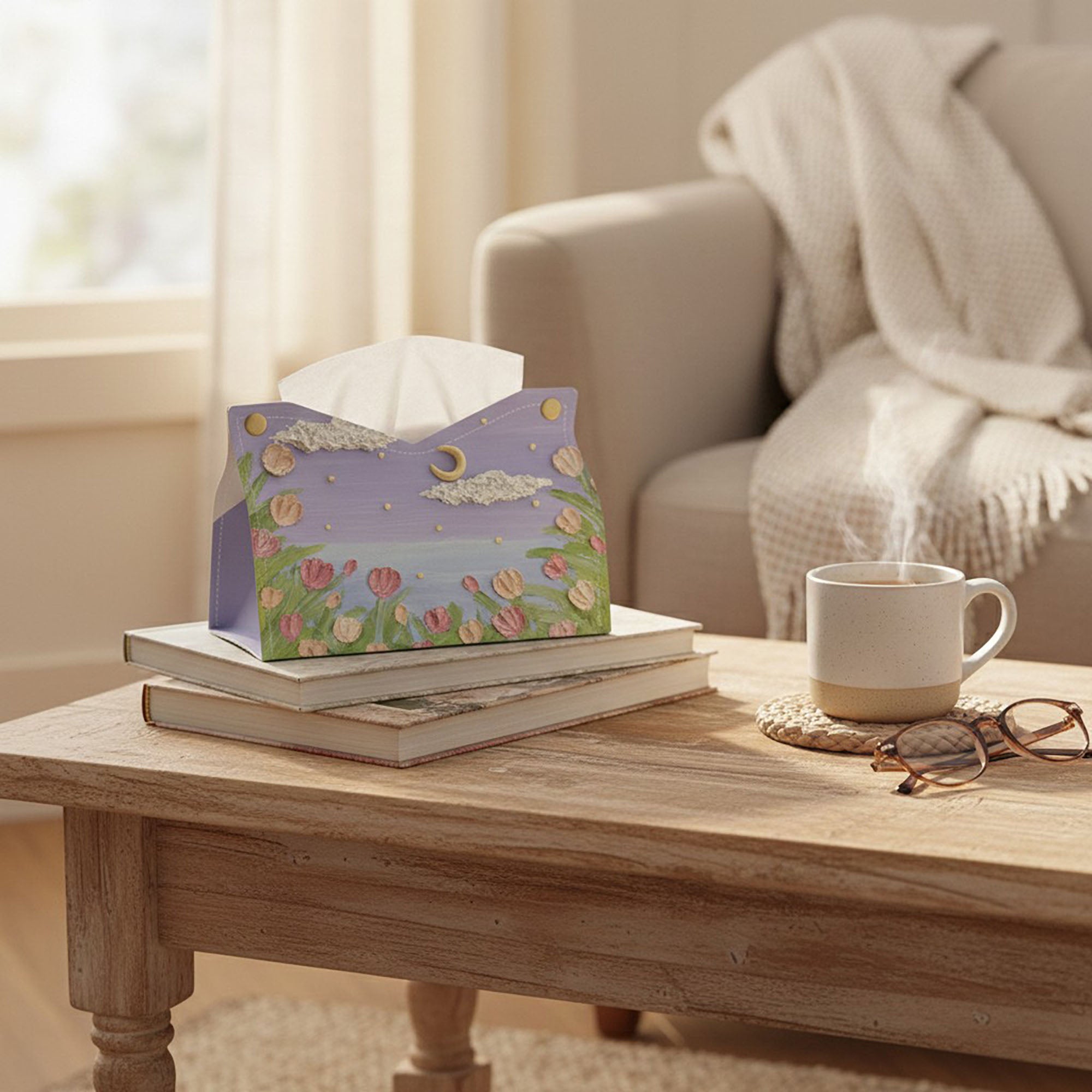 Anna-Kaci 3-Piece Floral Decorative Tissue Box Cover with Painted Tulip Design