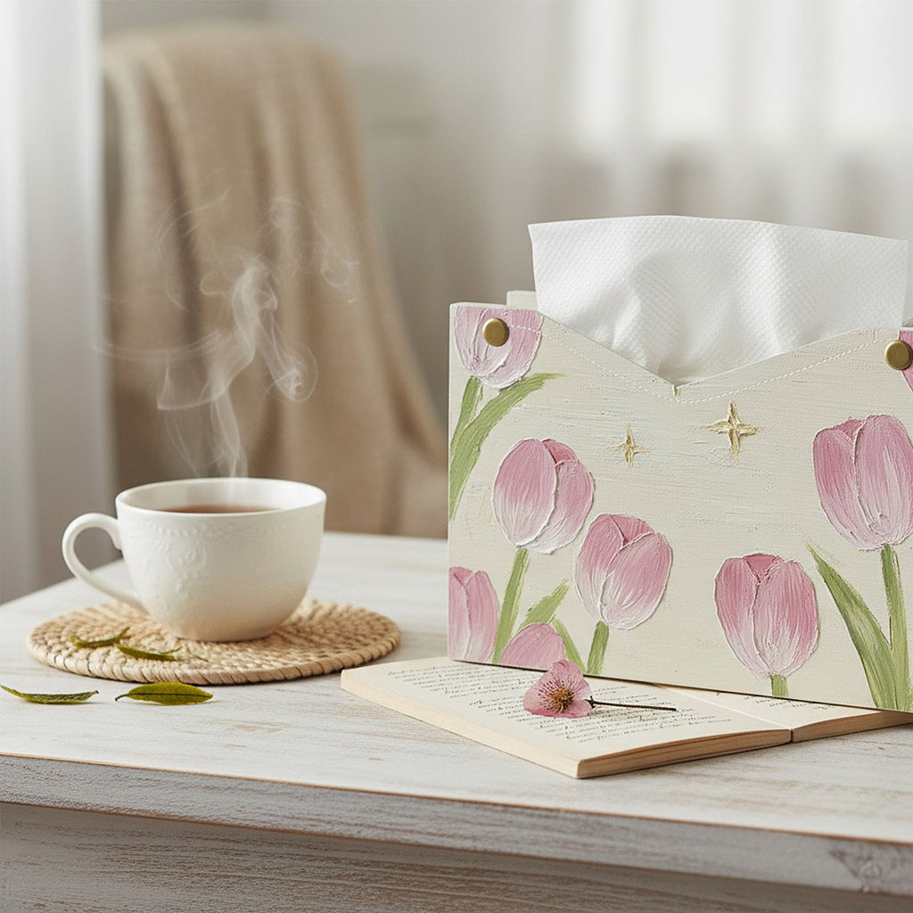 Anna-Kaci 3-Piece Floral Decorative Tissue Box Cover with Painted Tulip Design