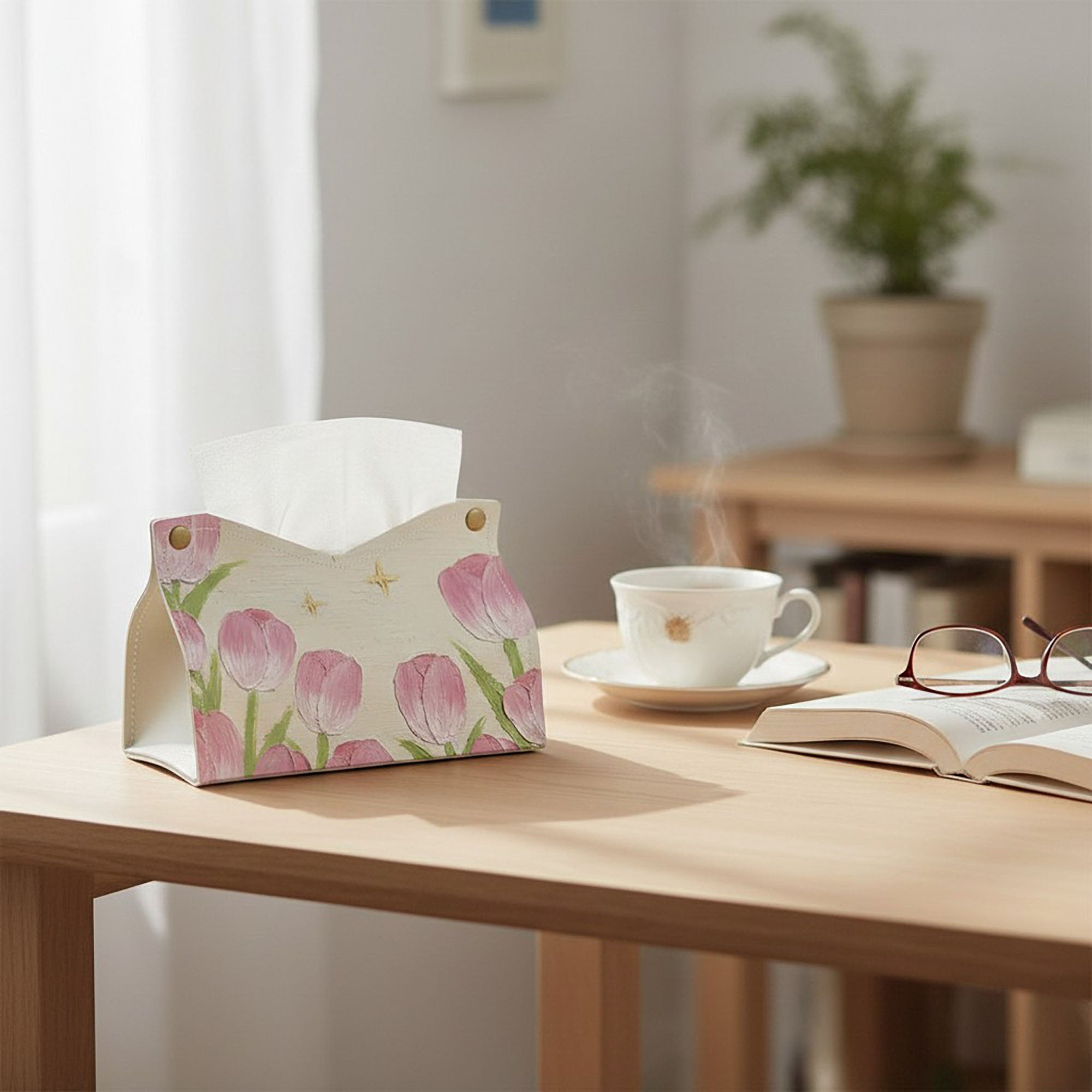 Anna-Kaci 3-Piece Floral Decorative Tissue Box Cover with Painted Tulip Design