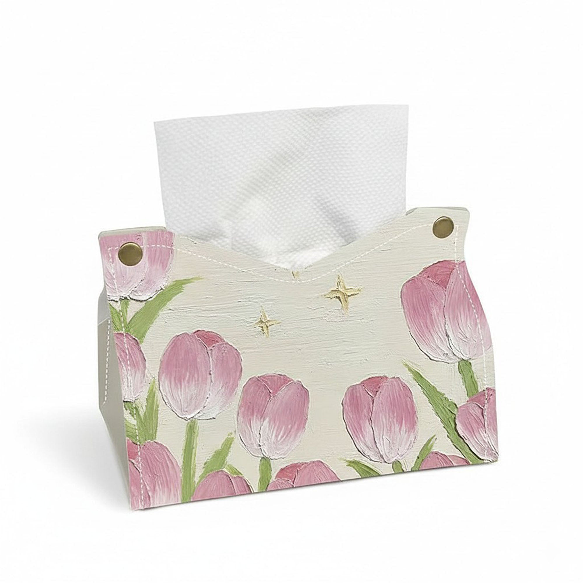Anna-Kaci 3-Piece Floral Decorative Tissue Box Cover with Painted Tulip Design
