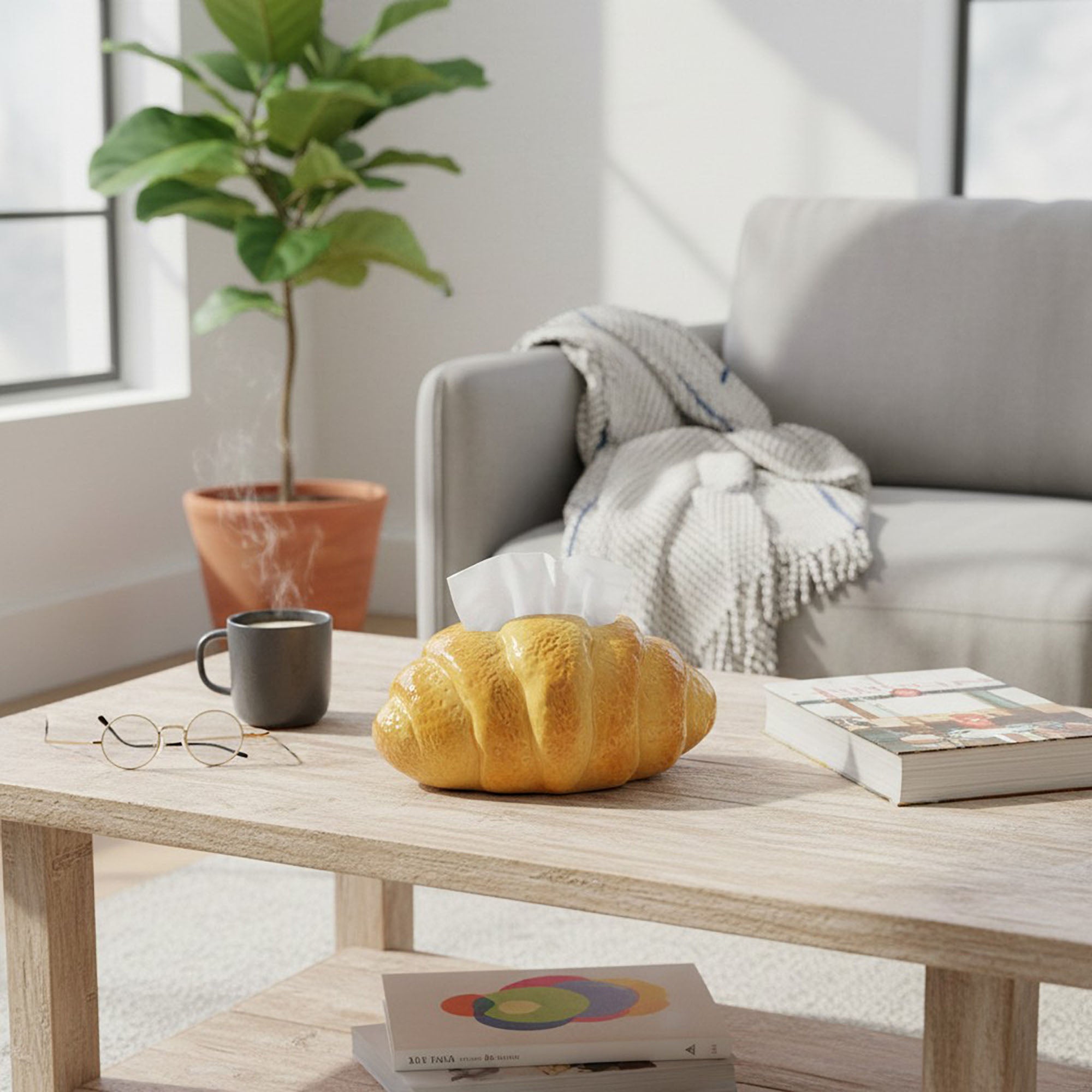 Anna-Kaci Croissant Decorative Tissue Box Cover with Textured Pastry Design