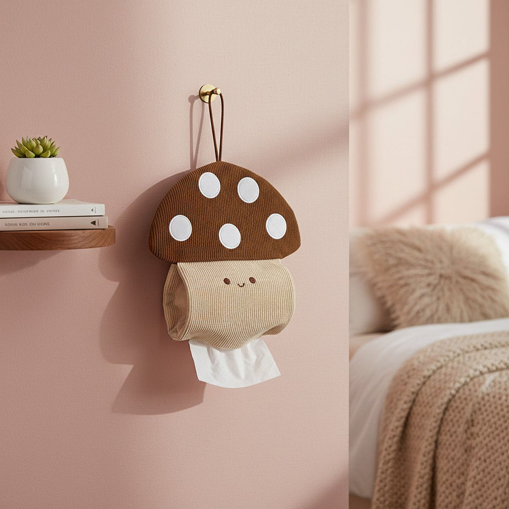 Anna-Kaci Mushroom Hanging Tissue Holder with Soft Textured Fabric Design