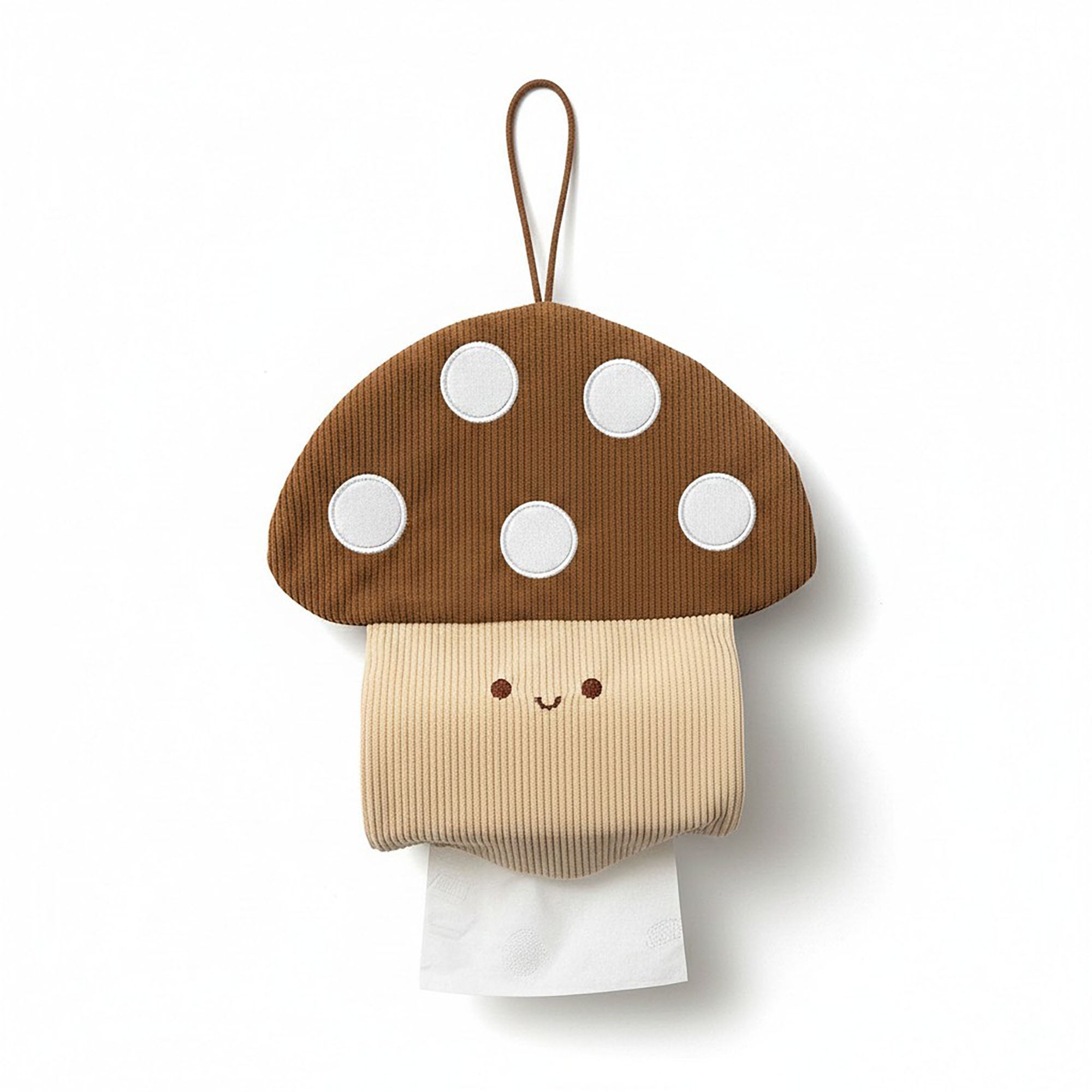 Anna-Kaci Mushroom Hanging Tissue Holder with Soft Textured Fabric Design
