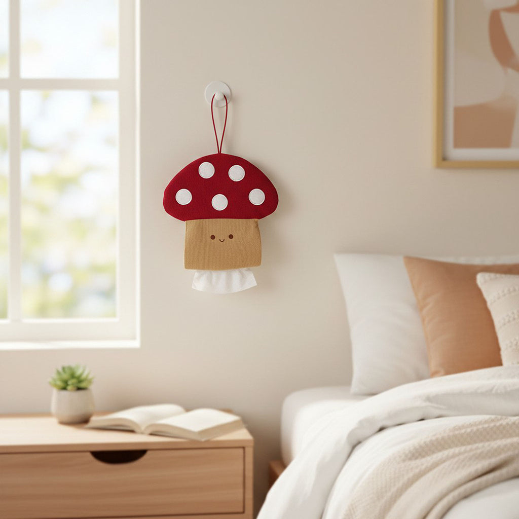 Anna-Kaci Mushroom Hanging Tissue Holder with Soft Textured Fabric Design