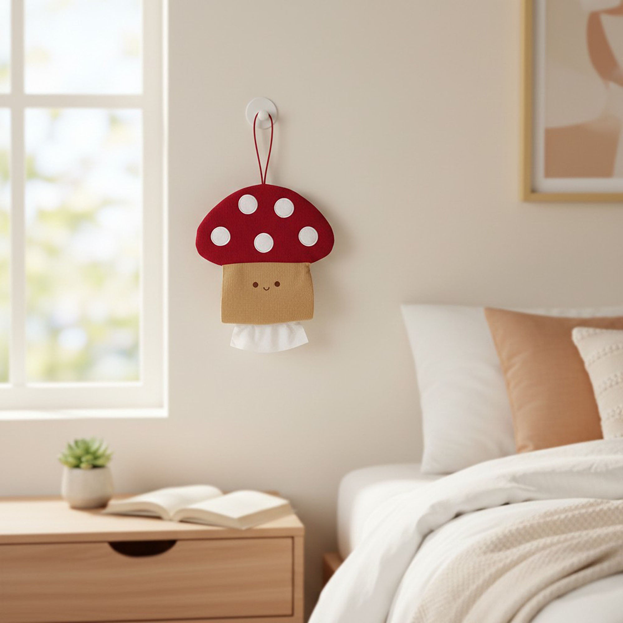 Anna-Kaci Mushroom Hanging Tissue Holder with Soft Textured Fabric Design