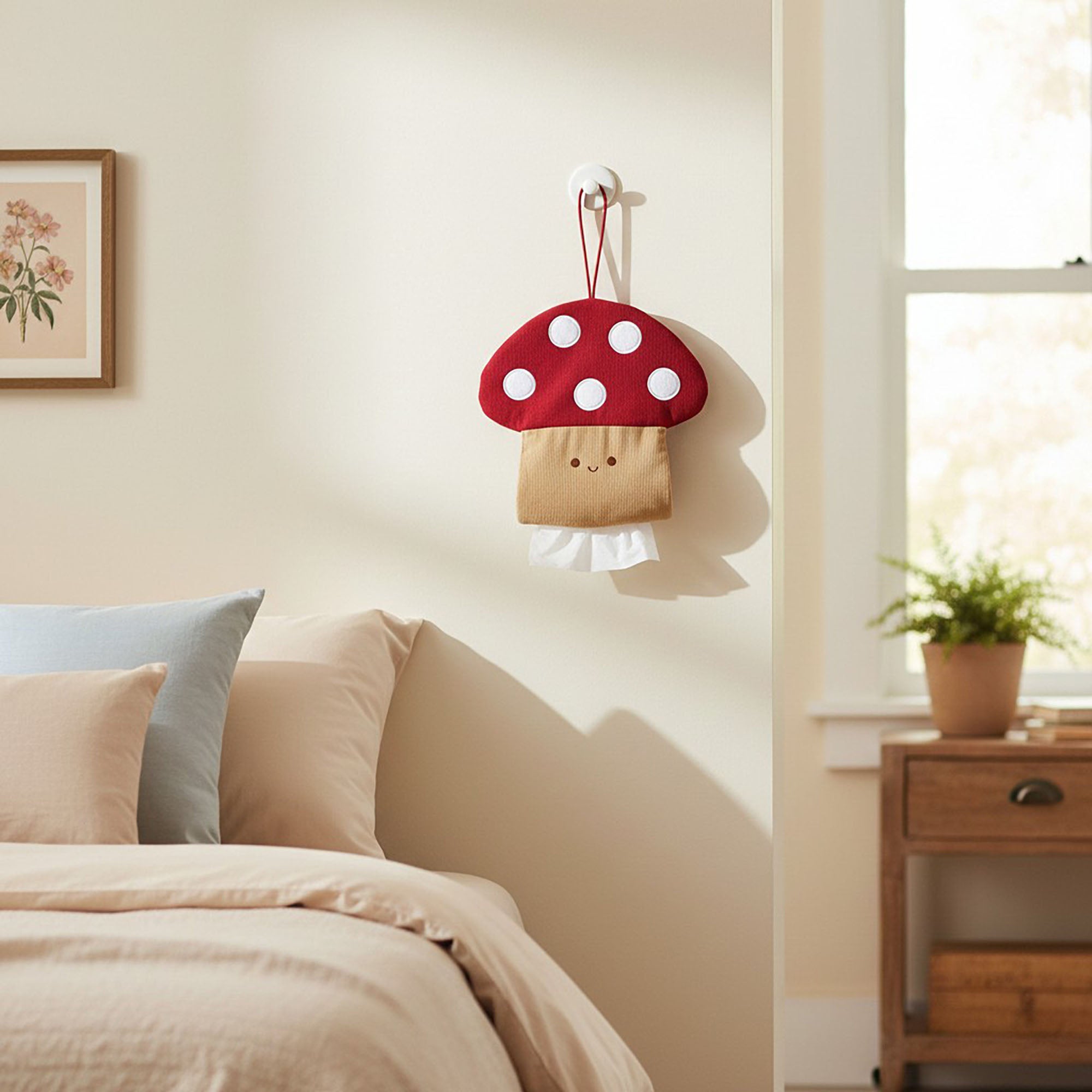 Anna-Kaci Mushroom Hanging Tissue Holder with Soft Textured Fabric Design