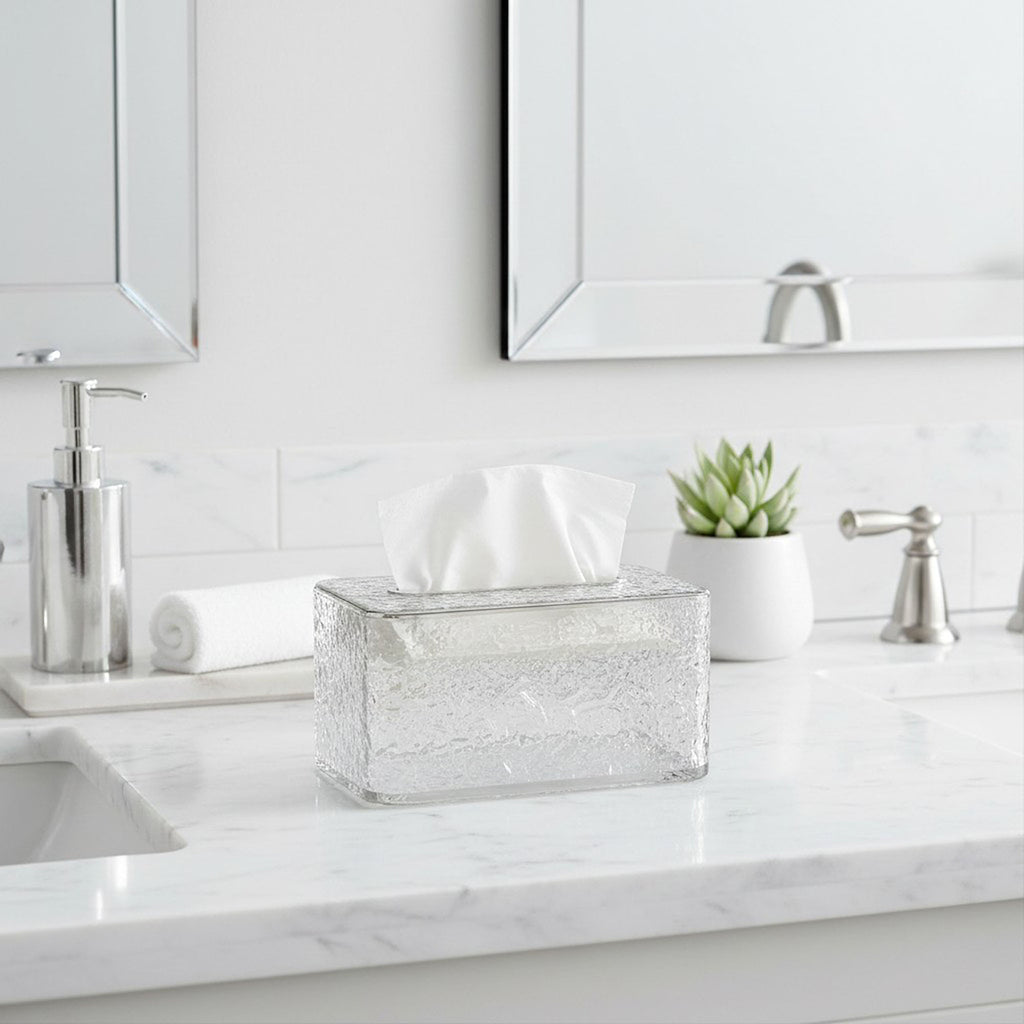 Anna-Kaci Textured Clear Acrylic Tissue Box Cover with Modern Rectangular Design