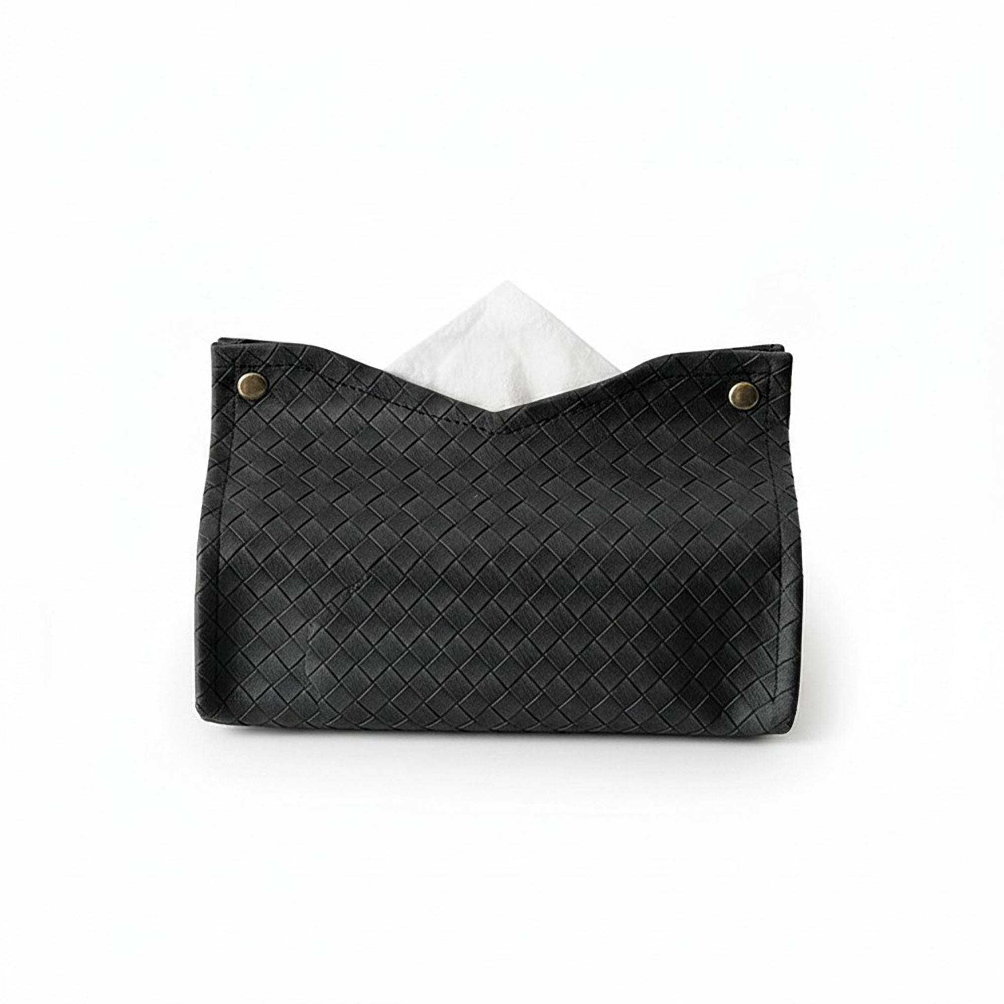 Anna-Kaci 3-piece Woven Texture Faux Leather Tissue Holder with Snap Closure Design