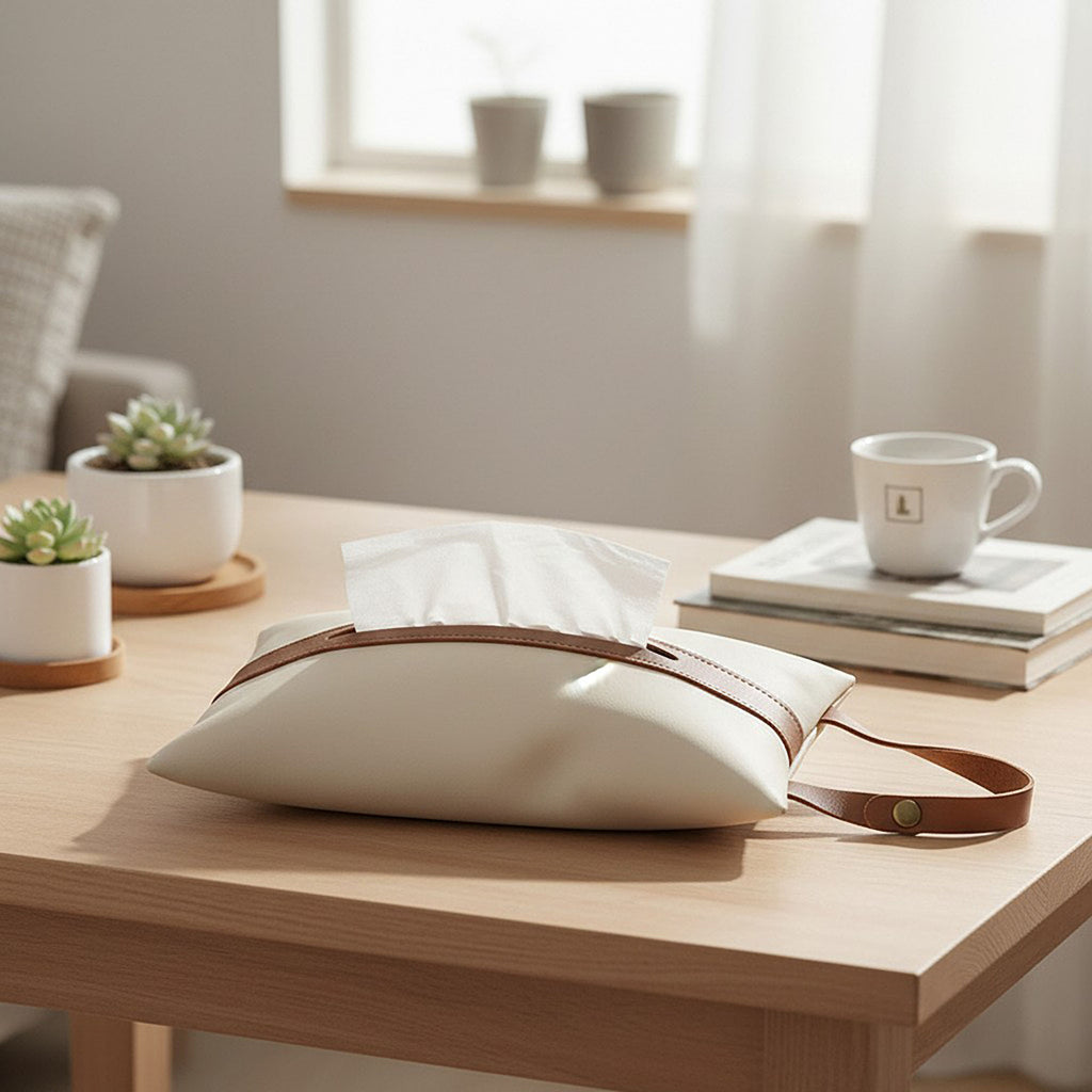 Anna-Kaci Soft Faux Leather Tissue Holder with Strap Handle and Snap Closure