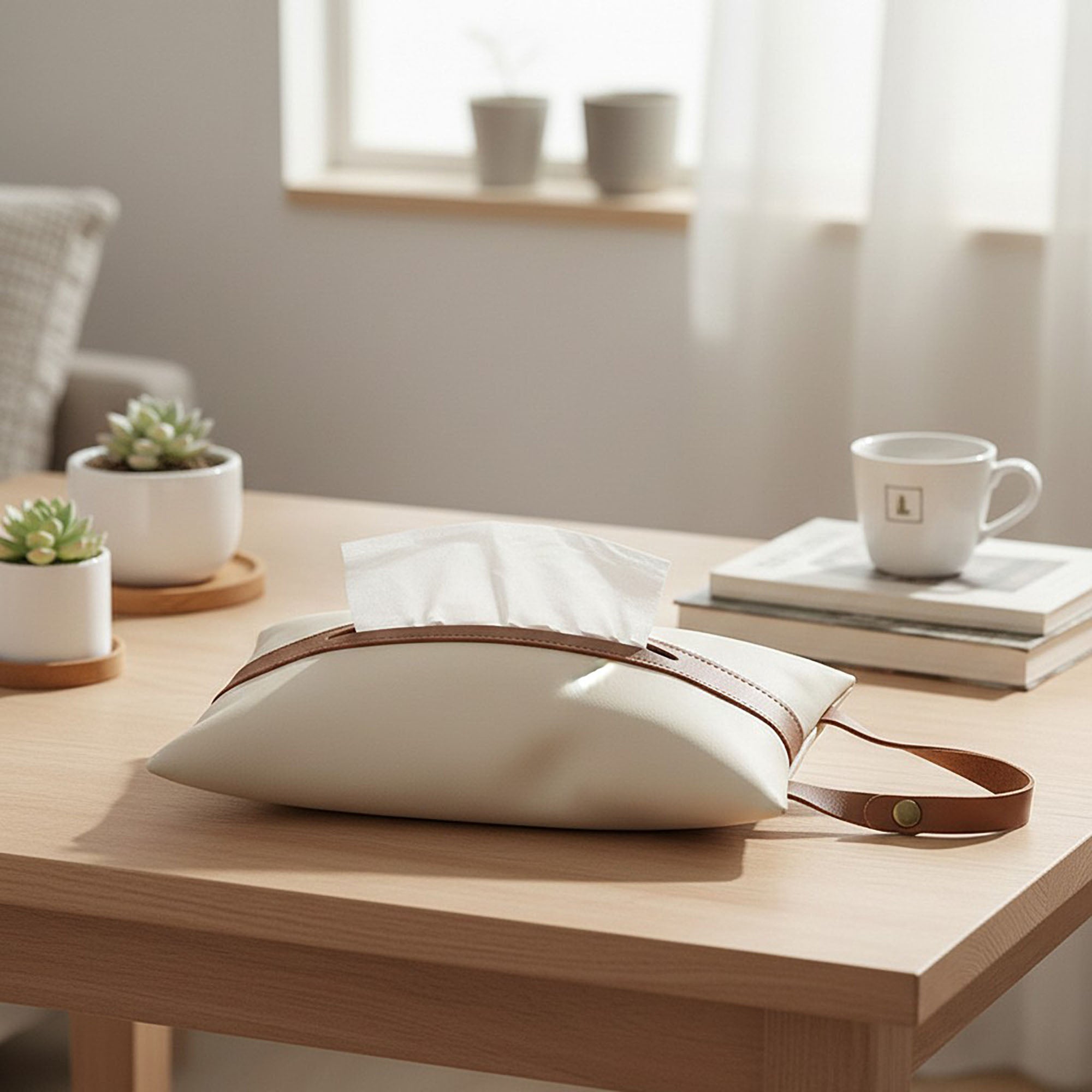 Anna-Kaci Soft Faux Leather Tissue Holder with Strap Handle and Snap Closure