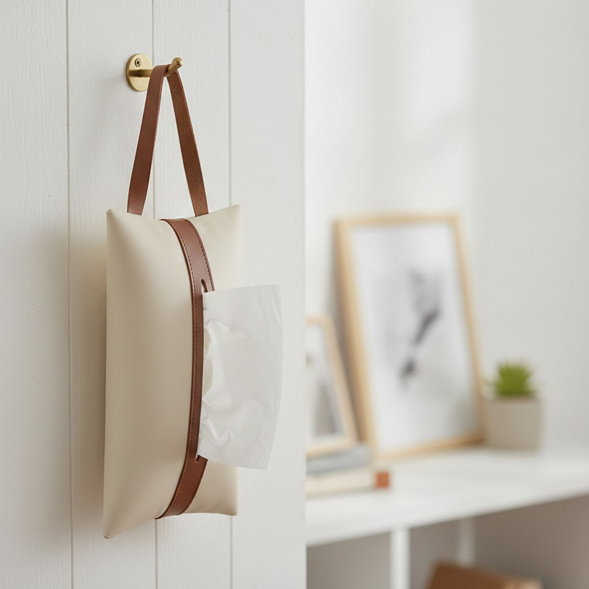 Anna-Kaci Soft Faux Leather Tissue Holder with Strap Handle and Snap Closure