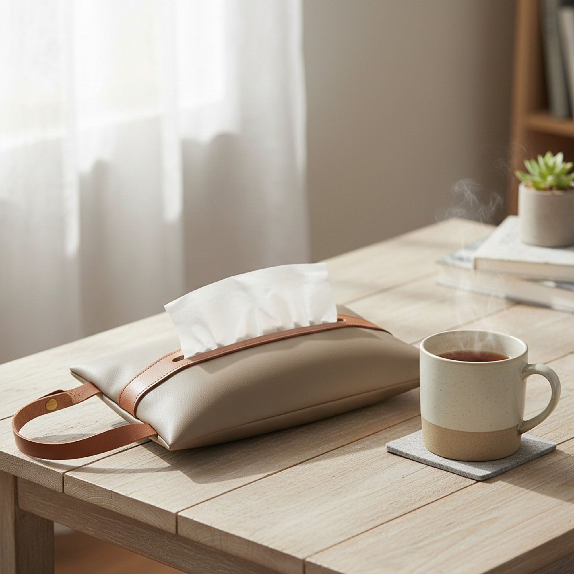 Anna-Kaci Soft Faux Leather Tissue Holder with Strap Handle and Snap Closure