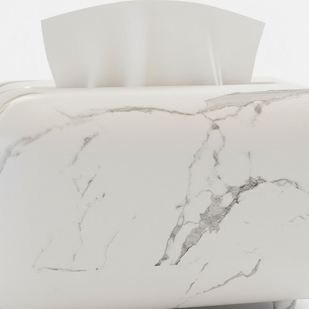 Anna-Kaci Modern Marble-Style Tissue Box Cover with Smooth Rounded Edges