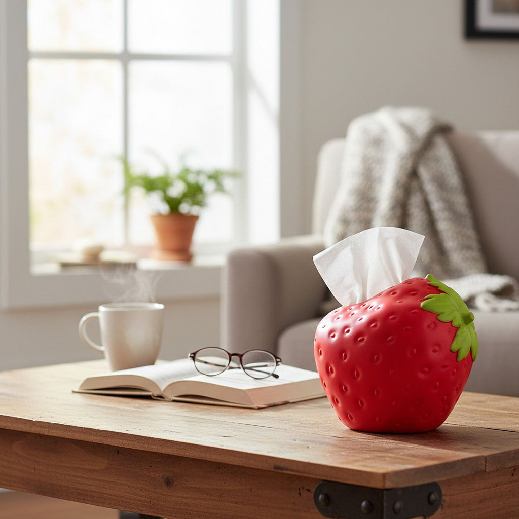 Anna-Kaci Strawberry-Shaped Decorative Tissue Holder with Textured Surface