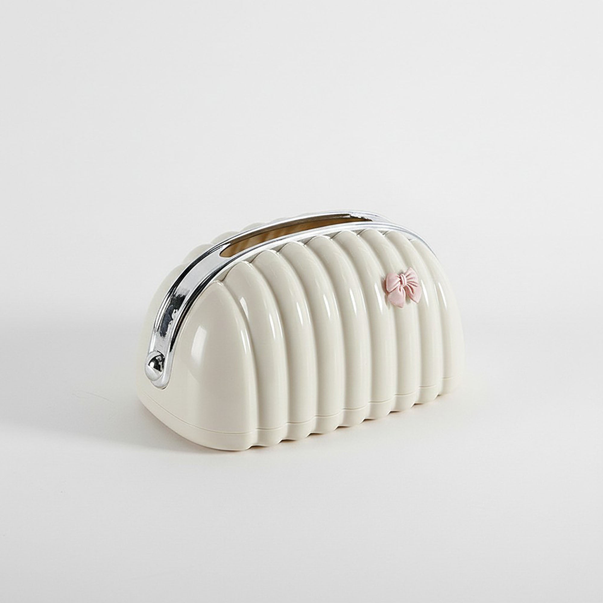 Anna-Kaci Ribbed Decorative Tissue Holder with Handle and Bow Accent