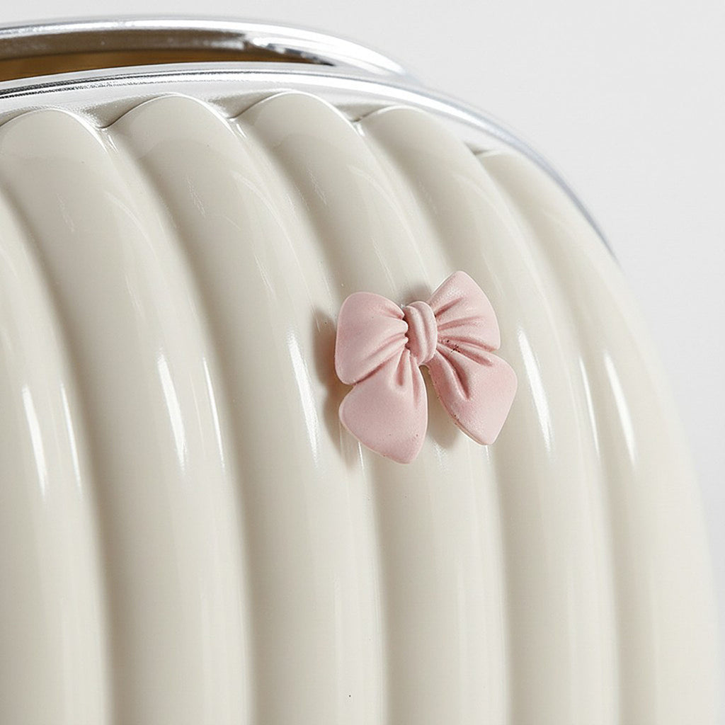Anna-Kaci Ribbed Decorative Tissue Holder with Handle and Bow Accent
