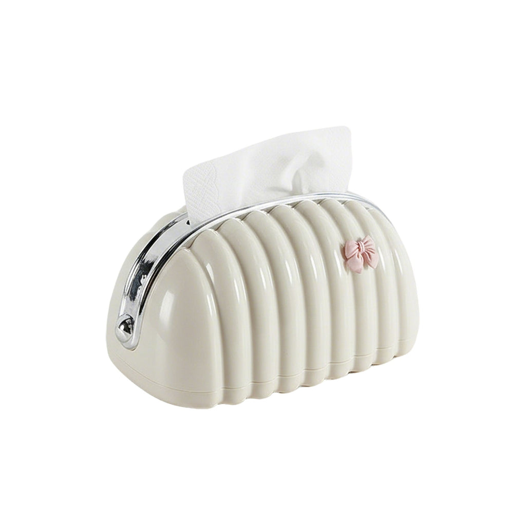 Anna-Kaci Ribbed Decorative Tissue Holder with Handle and Bow Accent