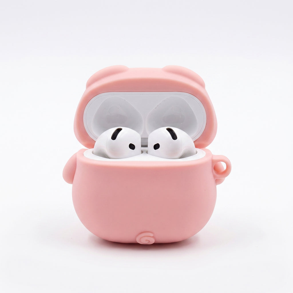 Anna-Kaci Cute Pink Pig Silicone AirPods 4 Case, 3D Cartoon Protective Cover with Carabiner