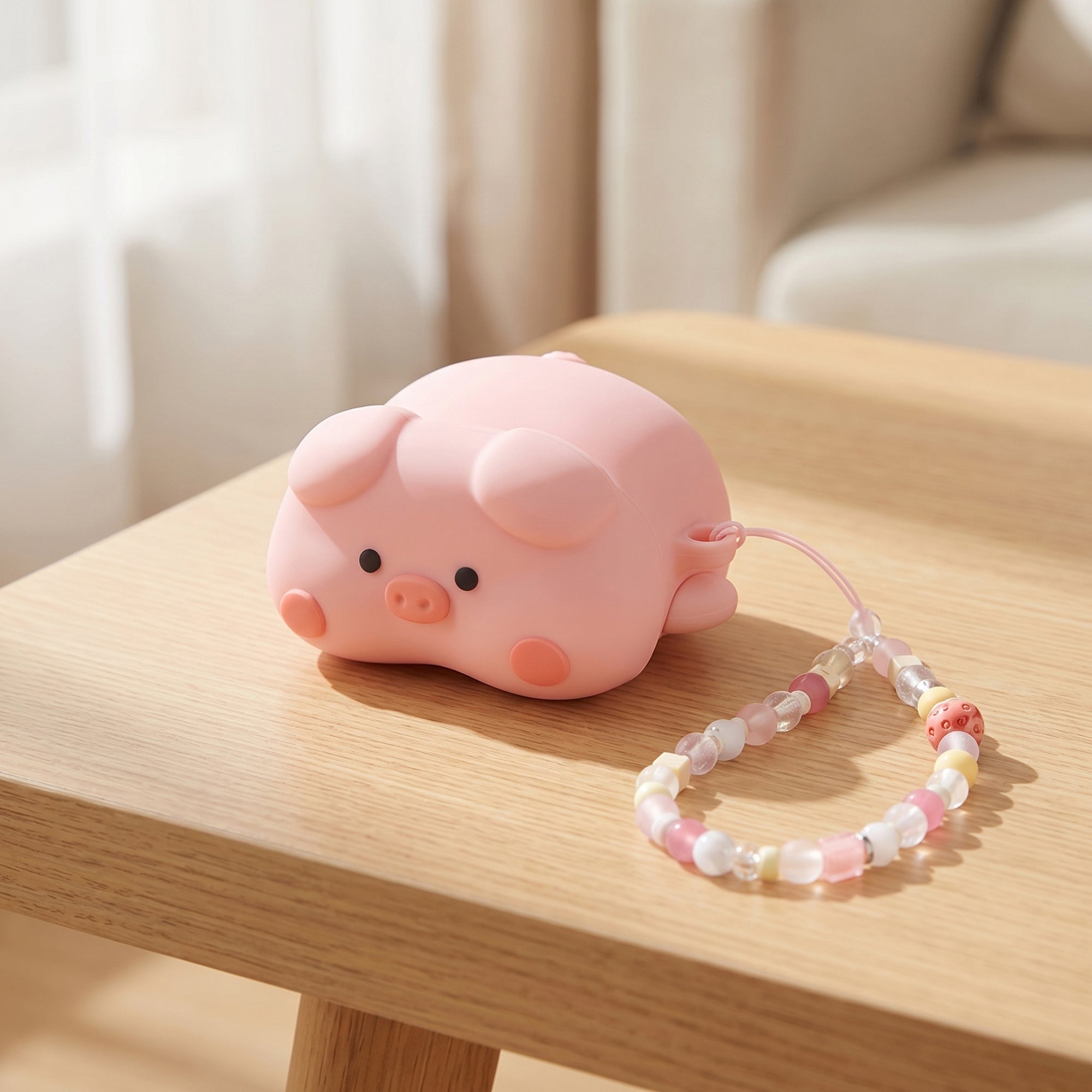 Anna-Kaci Cute Pink Pig Silicone AirPods 4 Case, 3D Cartoon Protective Cover with Carabiner