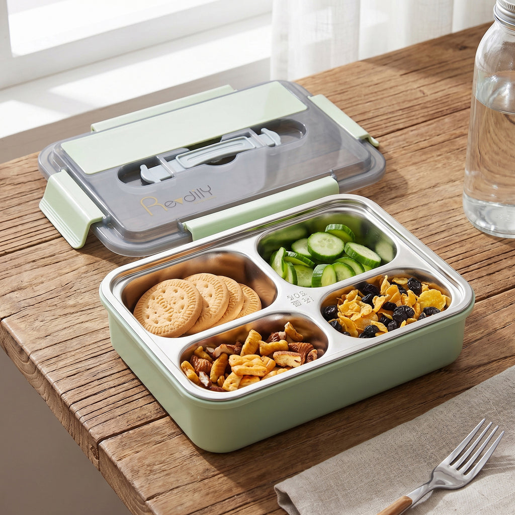 Anna-Kaci Bento Lunch Box Leakproof Food Container with Compartments Utensil Storage and Secure Lock Lid