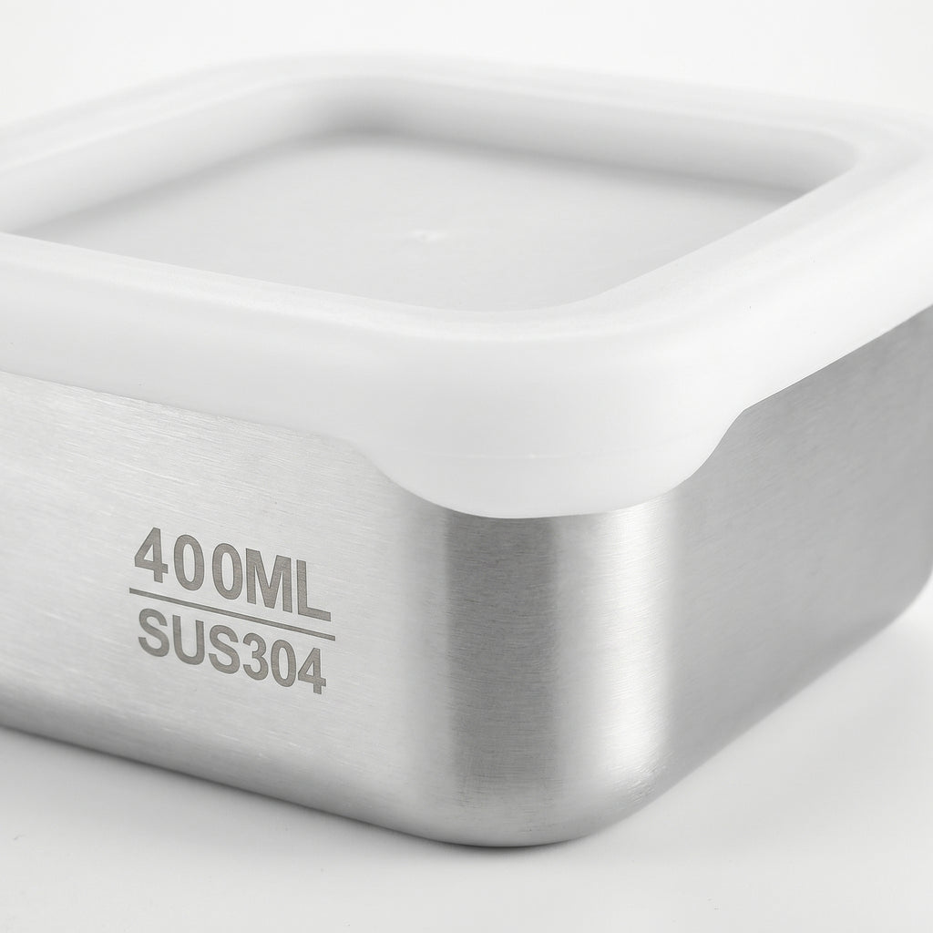 Anna-Kaci 2 Pack Stainless Steel Food Storage Container 400ml Airtight Lid Compact Meal Prep Box