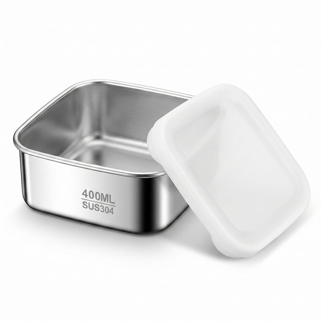 Anna-Kaci 2 Pack Stainless Steel Food Storage Container 400ml Airtight Lid Compact Meal Prep Box