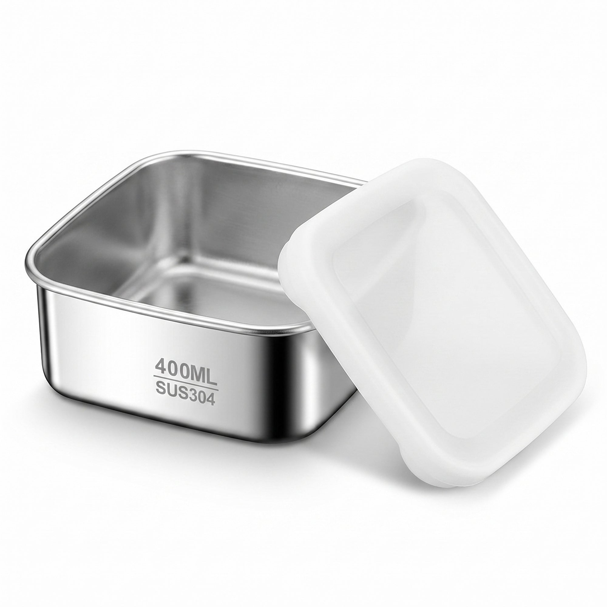 Anna-Kaci 2 Pack Stainless Steel Food Storage Container 400ml Airtight Lid Compact Meal Prep Box