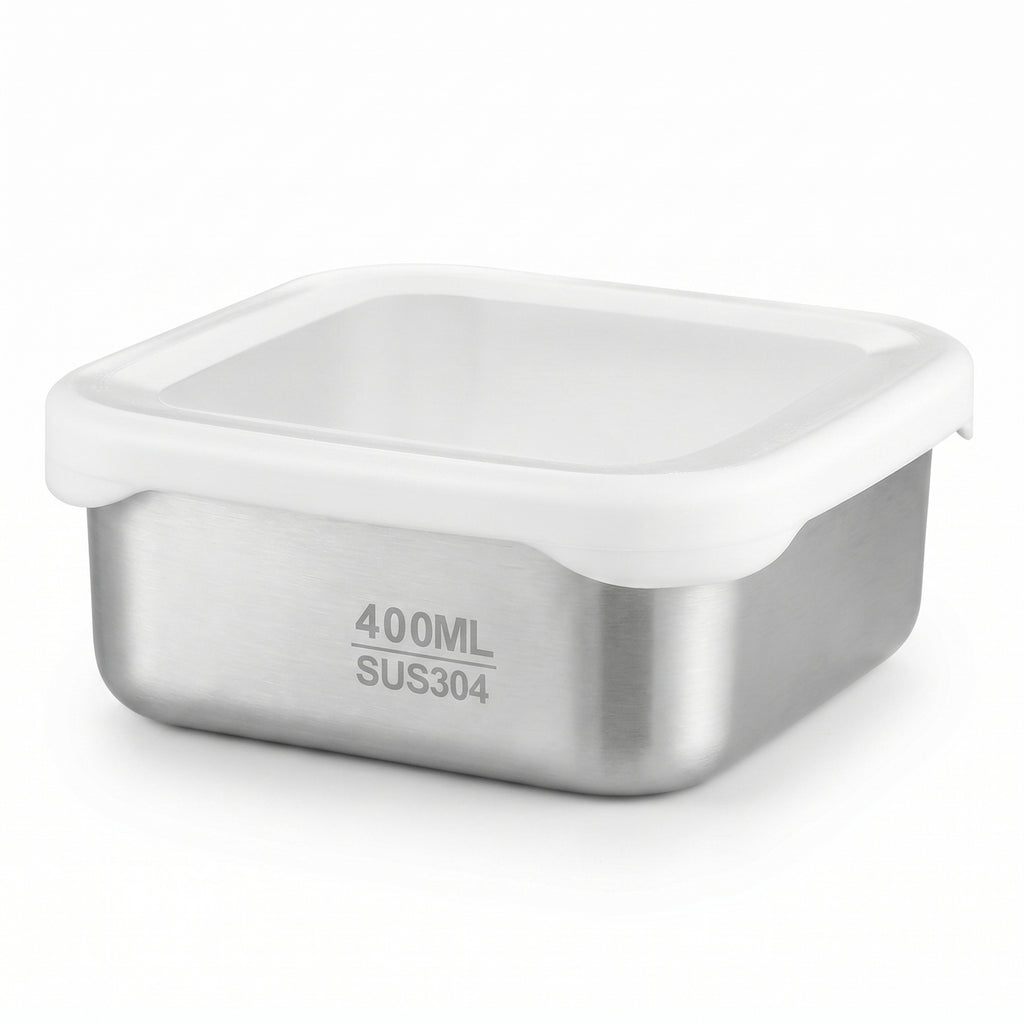 Anna-Kaci 2 Pack Stainless Steel Food Storage Container 400ml Airtight Lid Compact Meal Prep Box