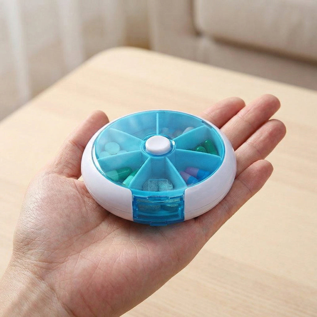 Anna-Kaci 2 Pack Round Pill Organizer Travel Case with 7 Compartments Flip Lid Portable Medication Storage
