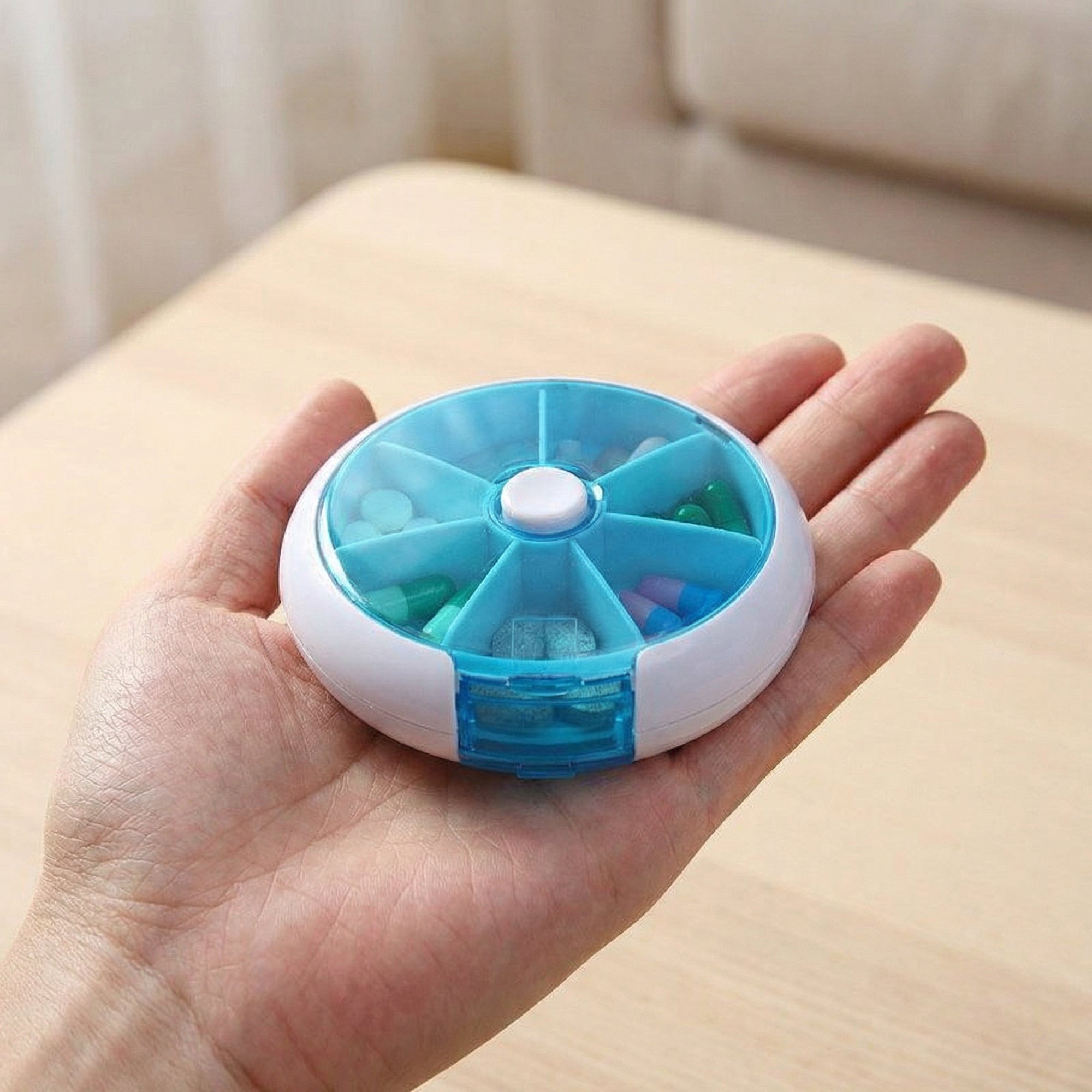 Anna-Kaci 2 Pack Round Pill Organizer Travel Case with 7 Compartments Flip Lid Portable Medication Storage