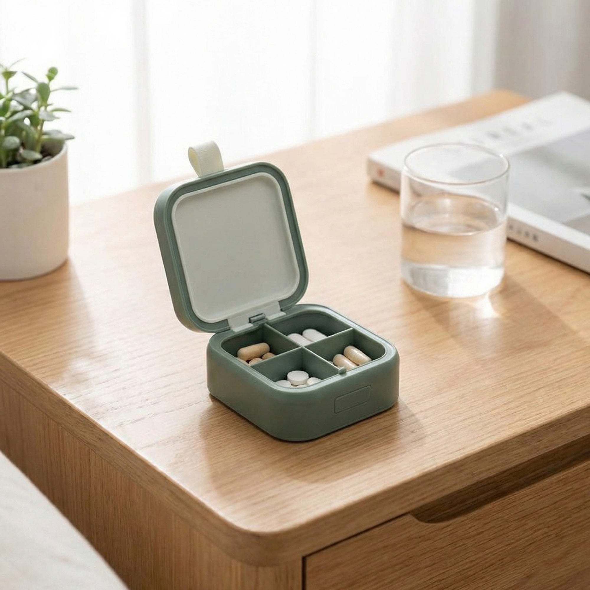 Anna-Kaci Compact Pill Organizer Case with 4 Compartments Portable Medication Storage Flip Lid