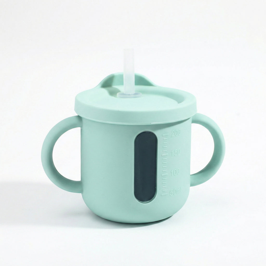 Anna-Kaci Baby Training Cup with Straw and Handles Soft Silicone Toddler Sippy Cup with Measurement Markings