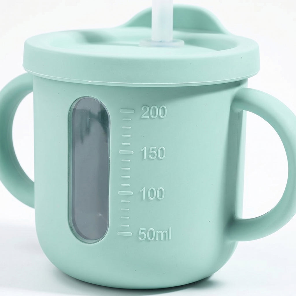 Anna-Kaci Baby Training Cup with Straw and Handles Soft Silicone Toddler Sippy Cup with Measurement Markings