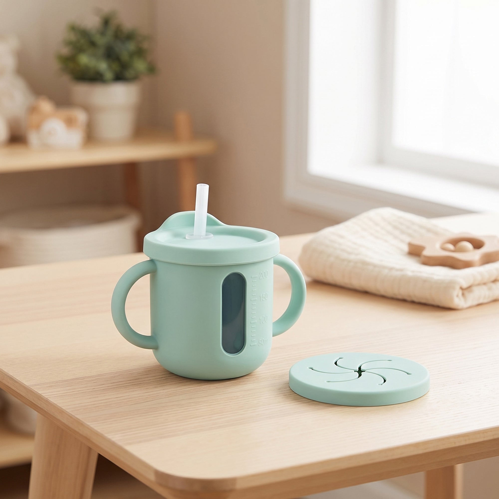 Anna-Kaci Baby Training Cup with Straw and Handles Soft Silicone Toddler Sippy Cup with Measurement Markings